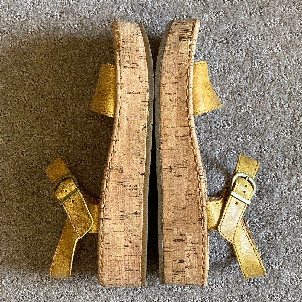Born Yellow Leather Platform Sandals with Buckle Strap - Picture 4 of 10